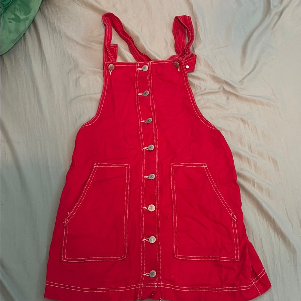 Blue Spice Red Denim Overall Dress